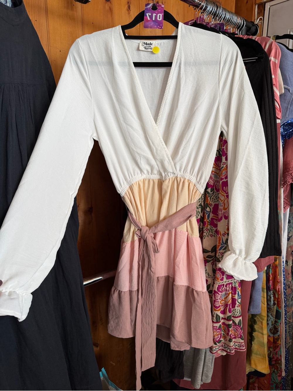 Made Love White & Pink Colorblock Wrap Tunic Dress
